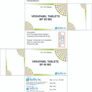 High-quality Verapamil Prolonged Release Tablets (40mg) manufactured by Healthy Life Pharma Pvt Ltd. Specialized low-dose sustained release formulation for cardiac care. Available for export.